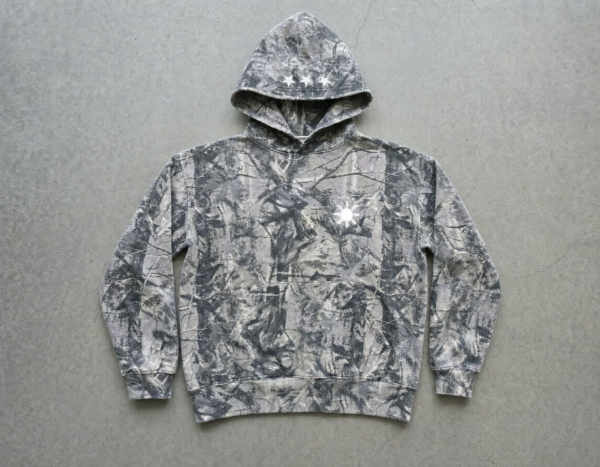 Vintage Gray Wood Camo Hoodie – 14oz